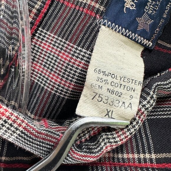 Wrangler Mens Western Shirt‎ Extra Large Red Black Plaid Long Sleeve Pearl Snap - Picture 5 of 14